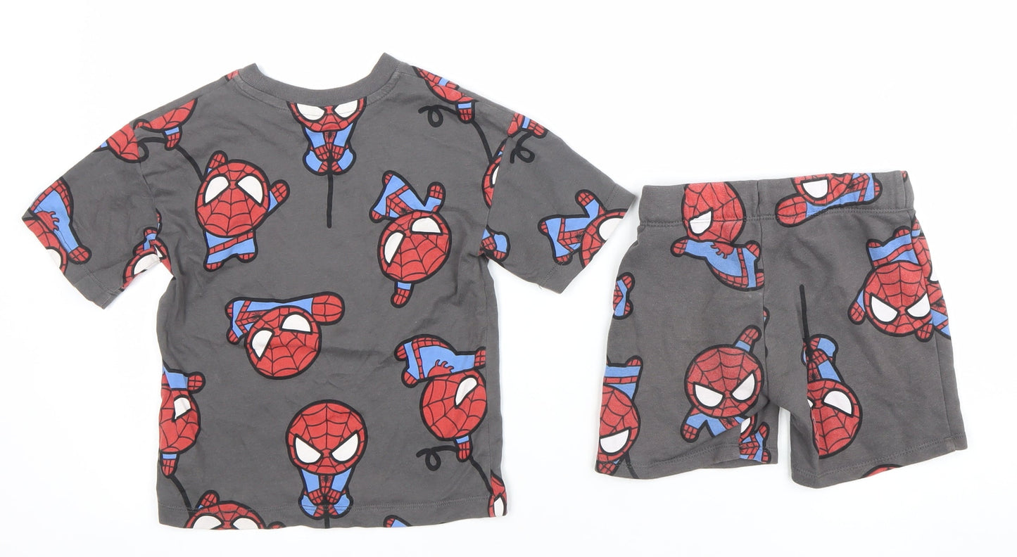 H&M Boys Grey Spider-Man Short Sleeve Outfit Set 2-3 Years 100% Cotton