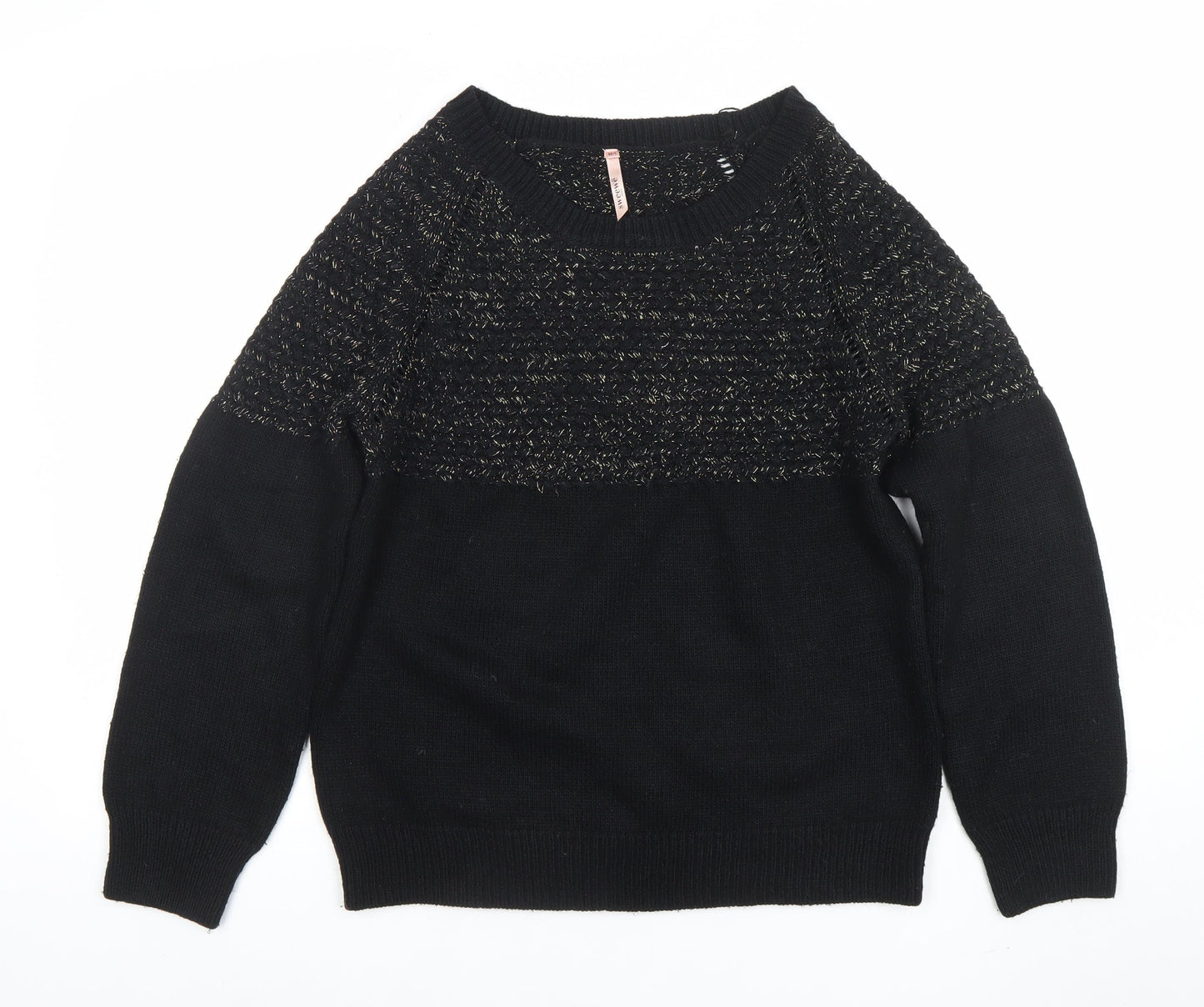 Sweewe Paris Womens Black Metallic Knit Jumper Size M Crew Neck Long Sleeve