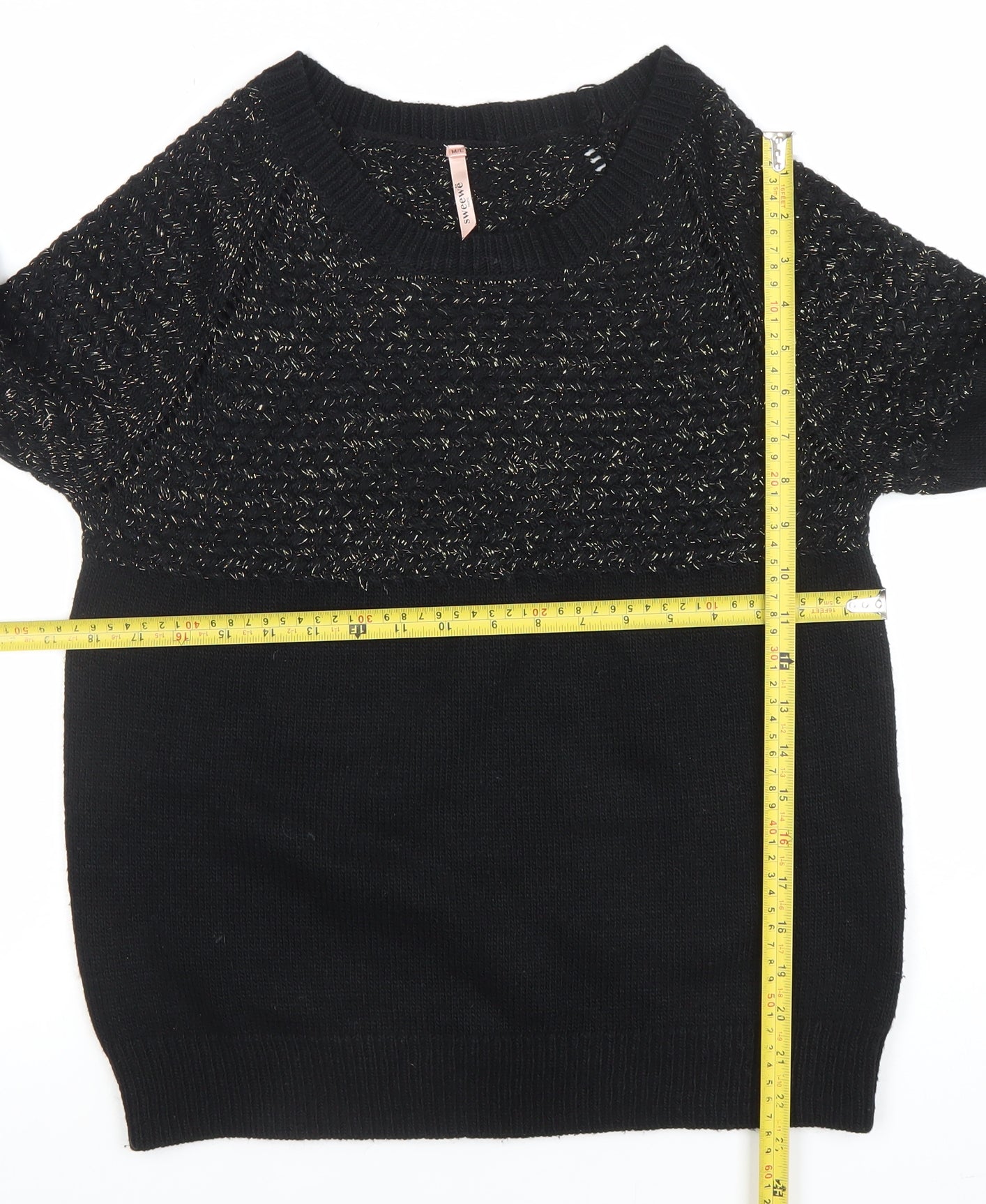 Sweewe Paris Womens Black Metallic Knit Jumper Size M Crew Neck Long Sleeve