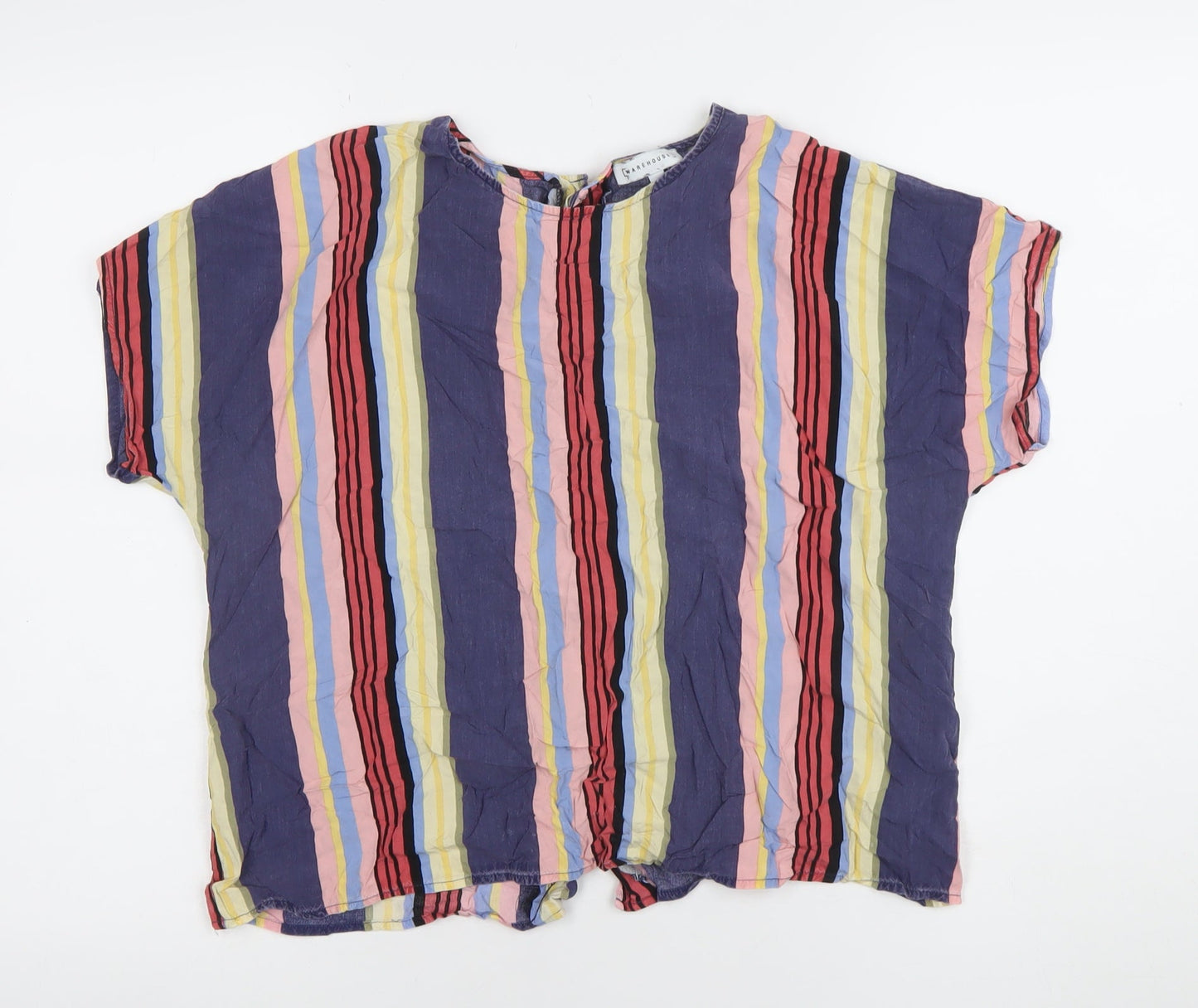Warehouse Women’s Multicoloured Striped Button-Up Short Sleeve Top Size 12
