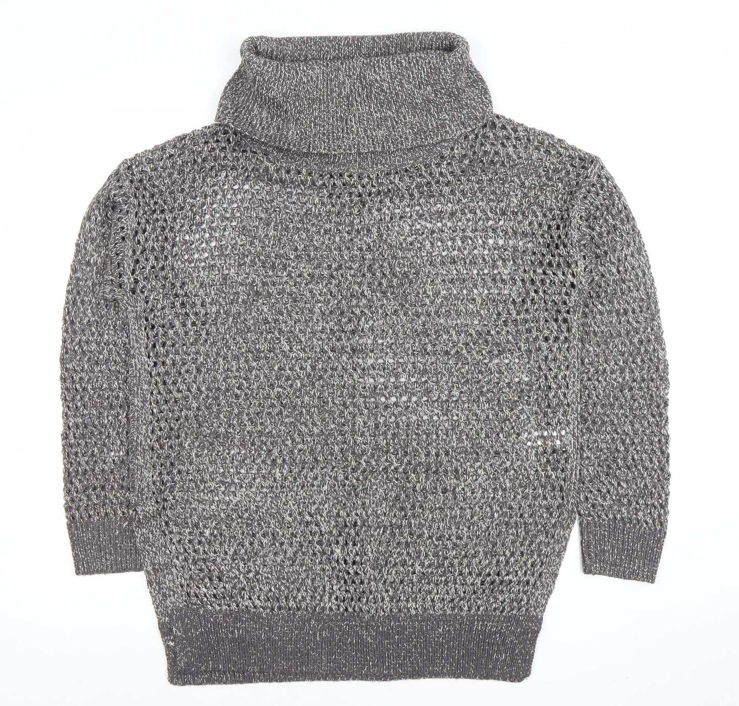 Papaya Women’s Grey Roll Neck Open-Knit Jumper Size M