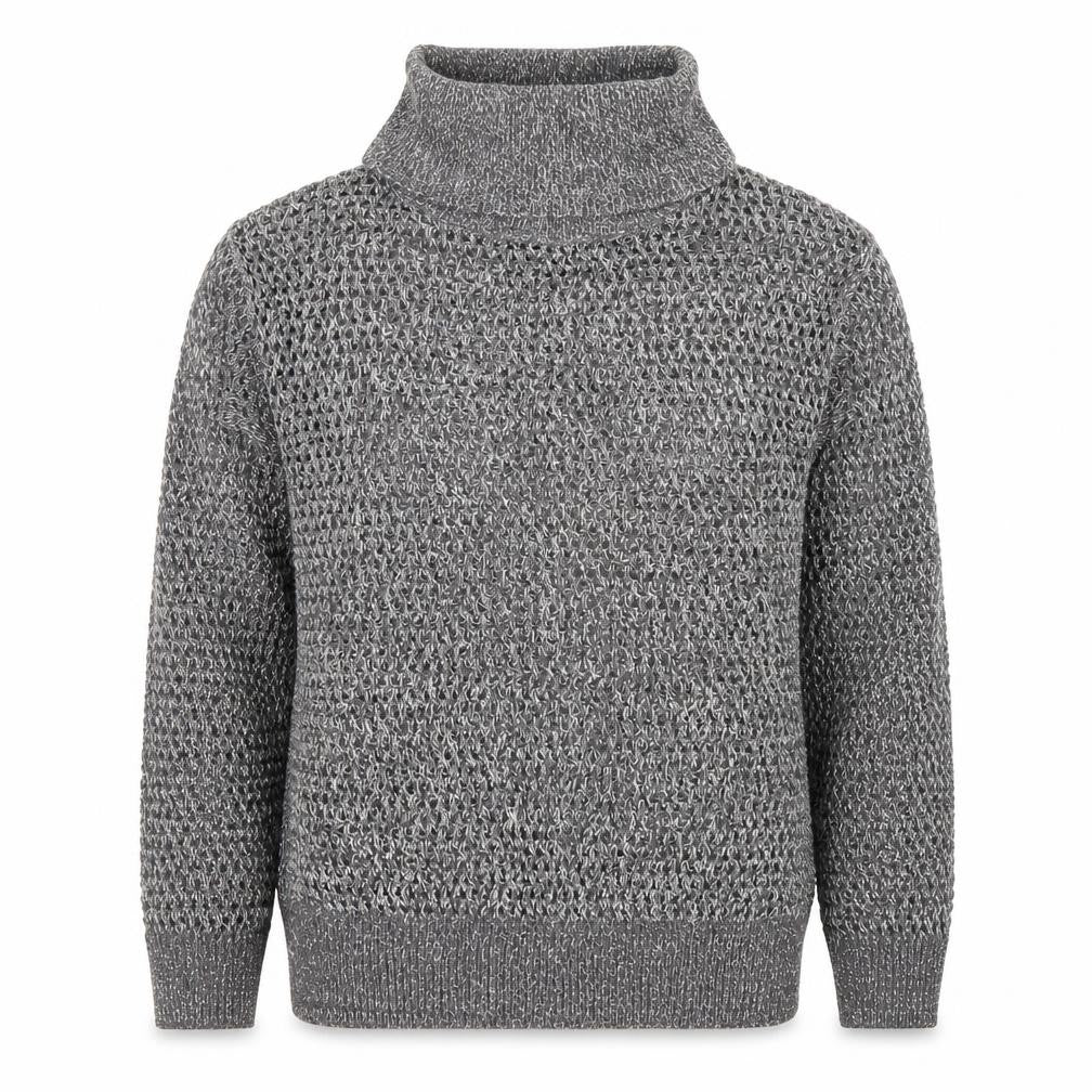 Papaya Women’s Grey Roll Neck Open-Knit Jumper Size M