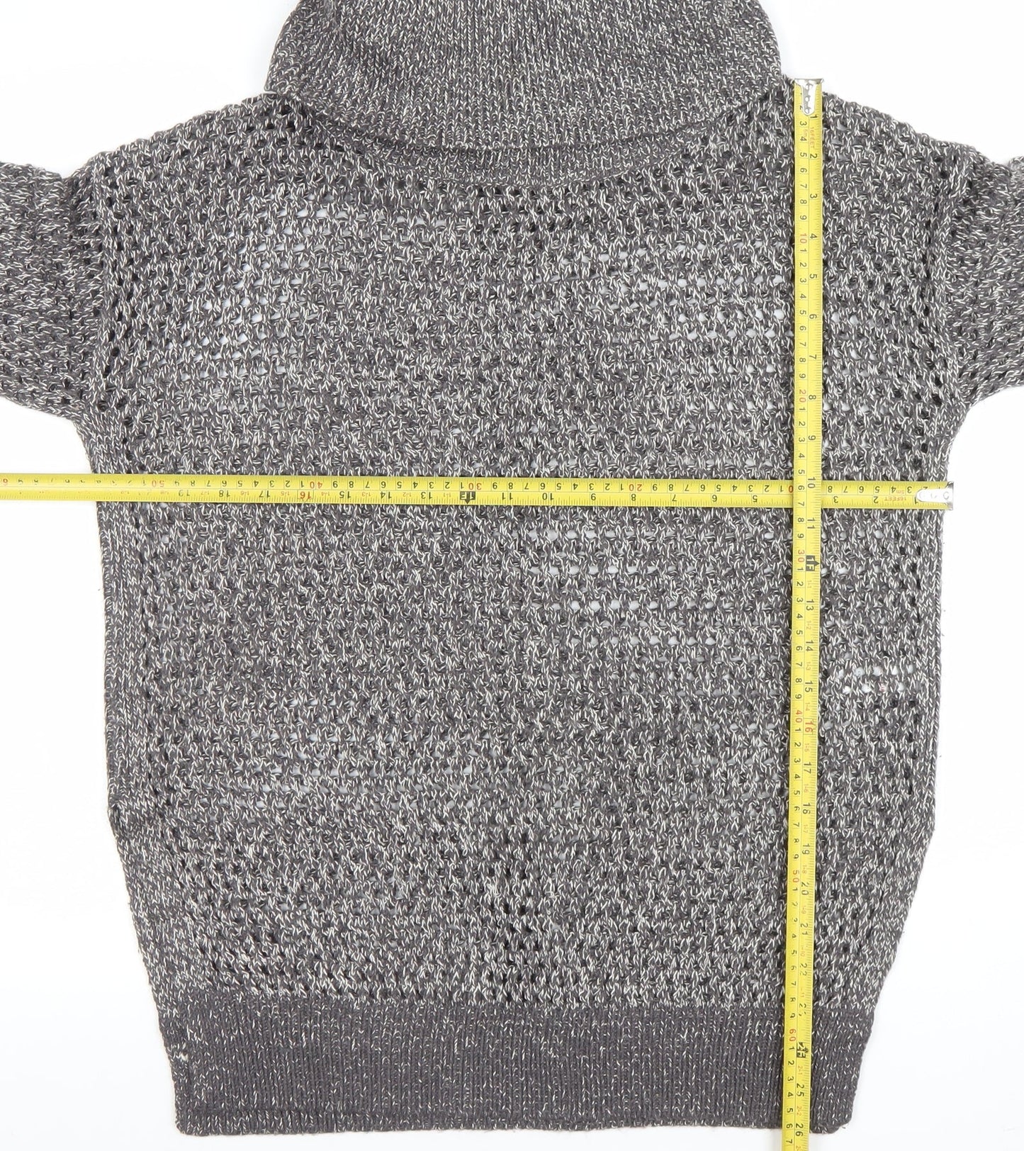 Papaya Women’s Grey Roll Neck Open-Knit Jumper Size M
