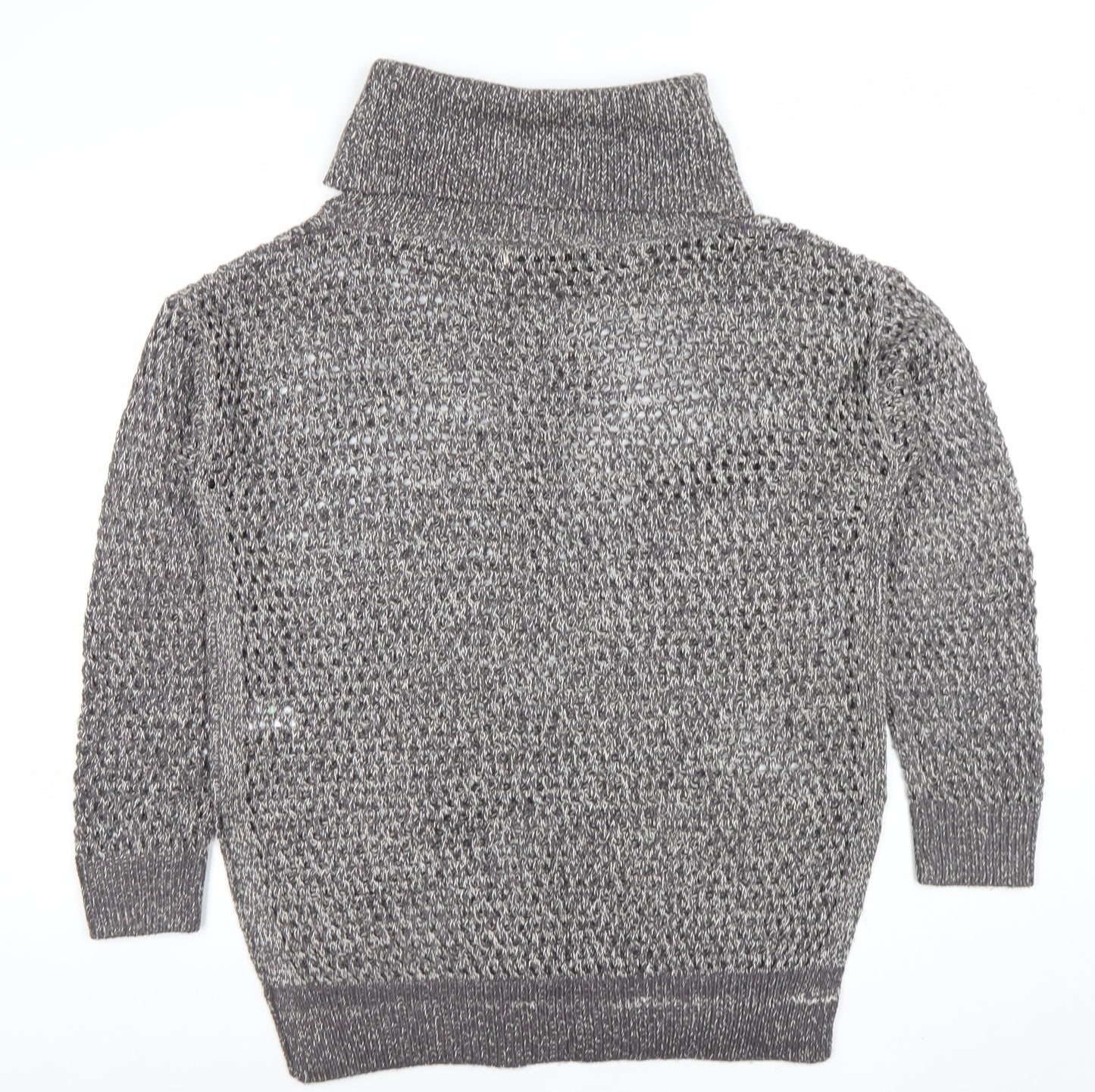 Papaya Women’s Grey Roll Neck Open-Knit Jumper Size M
