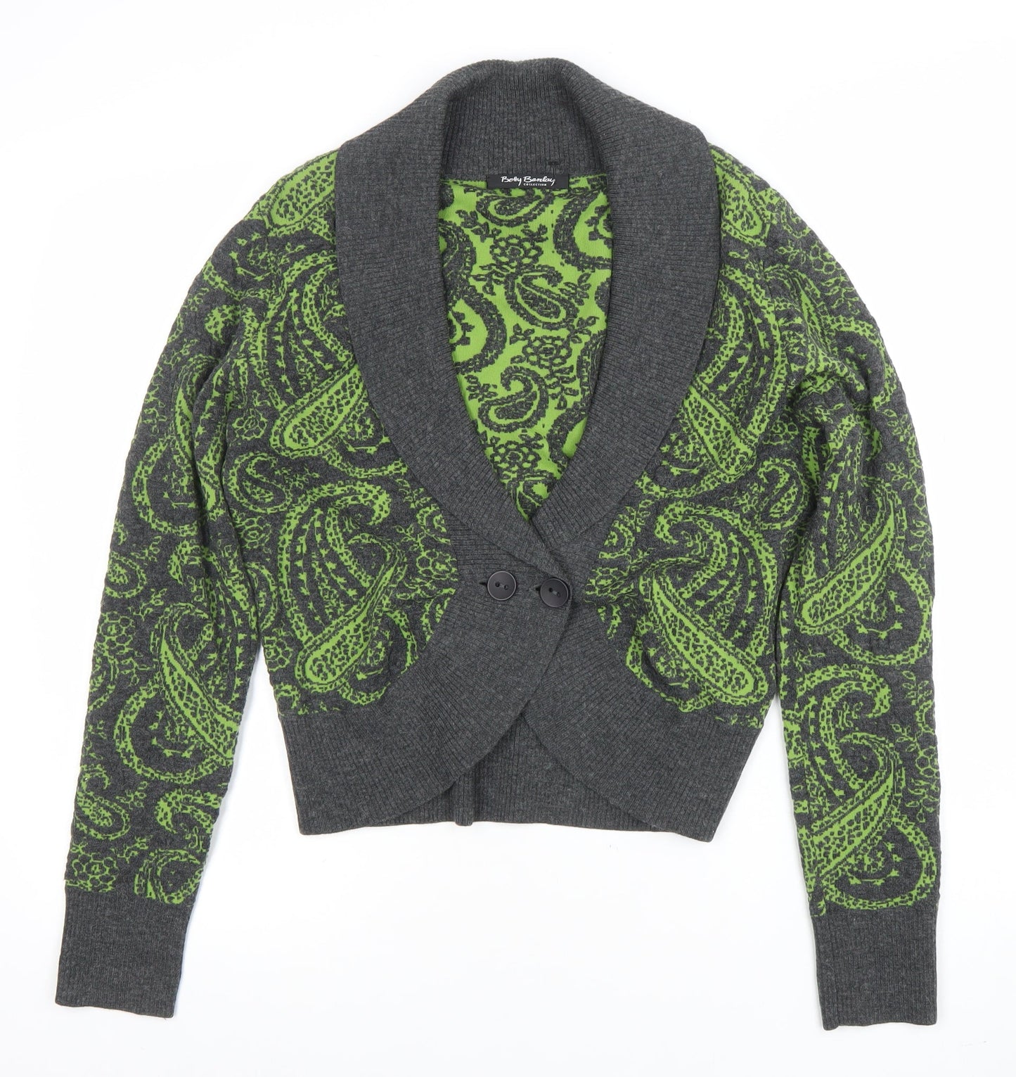Really Barelays Womens Grey Wool Blend Paisley Cardigan Size 14
