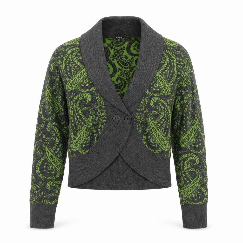 Really Barelays Womens Grey Wool Blend Paisley Cardigan Size 14