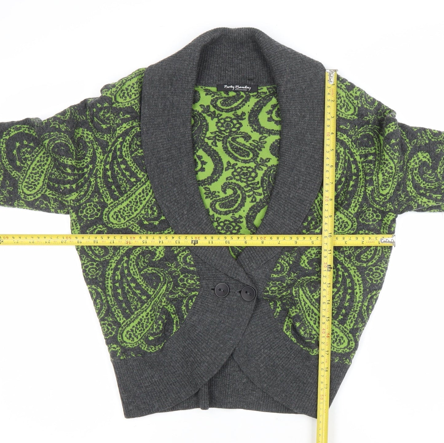 Really Barelays Womens Grey Wool Blend Paisley Cardigan Size 14