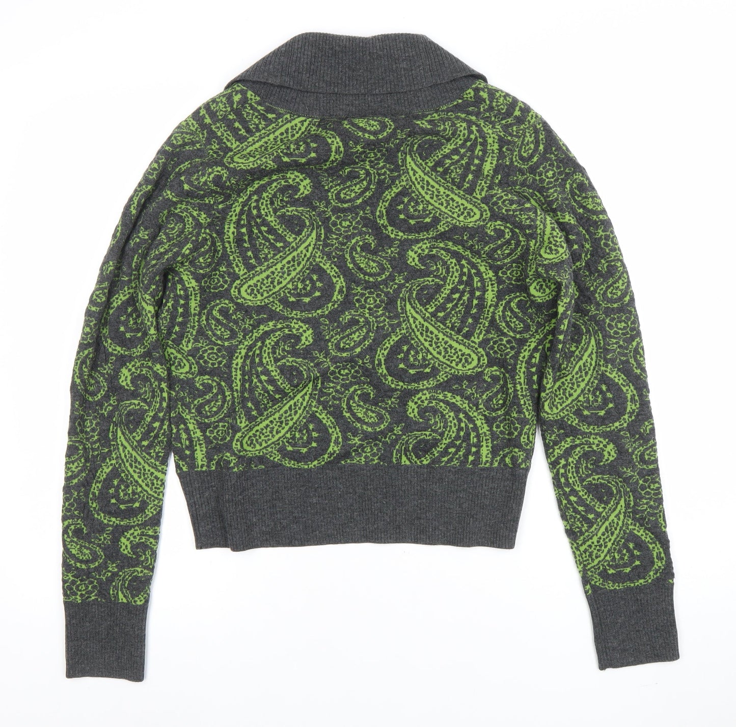 Really Barelays Womens Grey Wool Blend Paisley Cardigan Size 14