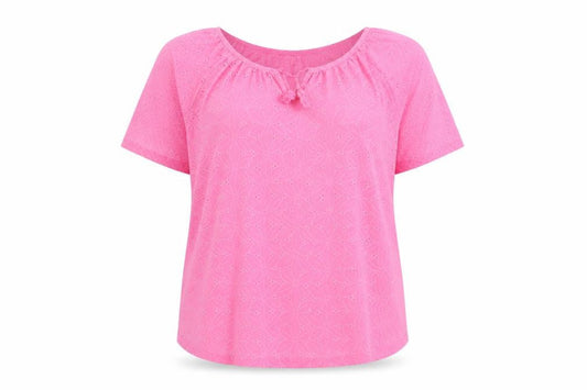 Bassini Women’s Pink Floral Eyelet Tunic Blouse Size 16