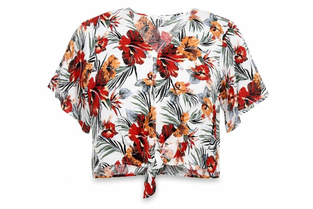 City One Women’s Multicoloured Floral V-Neck Cropped Blouse XL