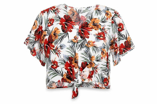 City One Women’s Multicoloured Floral V-Neck Cropped Blouse XL