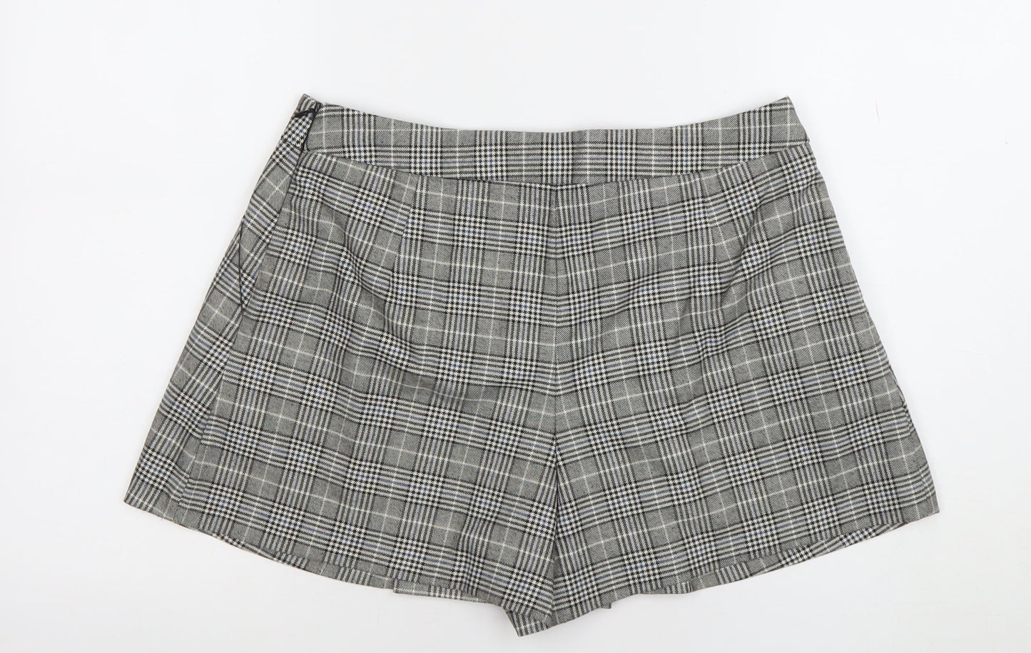 Zara Woman Grey Check Pleated Chino Shorts Size L