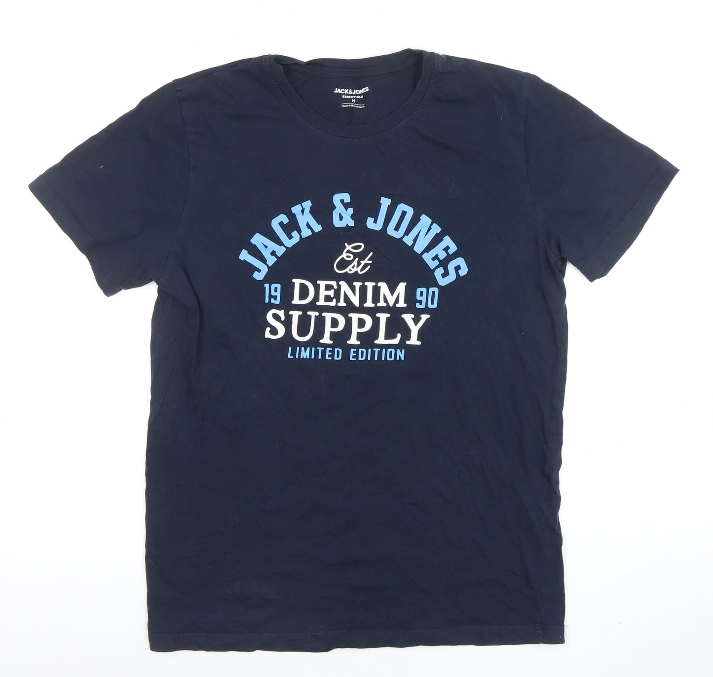 Jack & Jones Men's Blue Graphic Print Crew Neck T-Shirt Size M