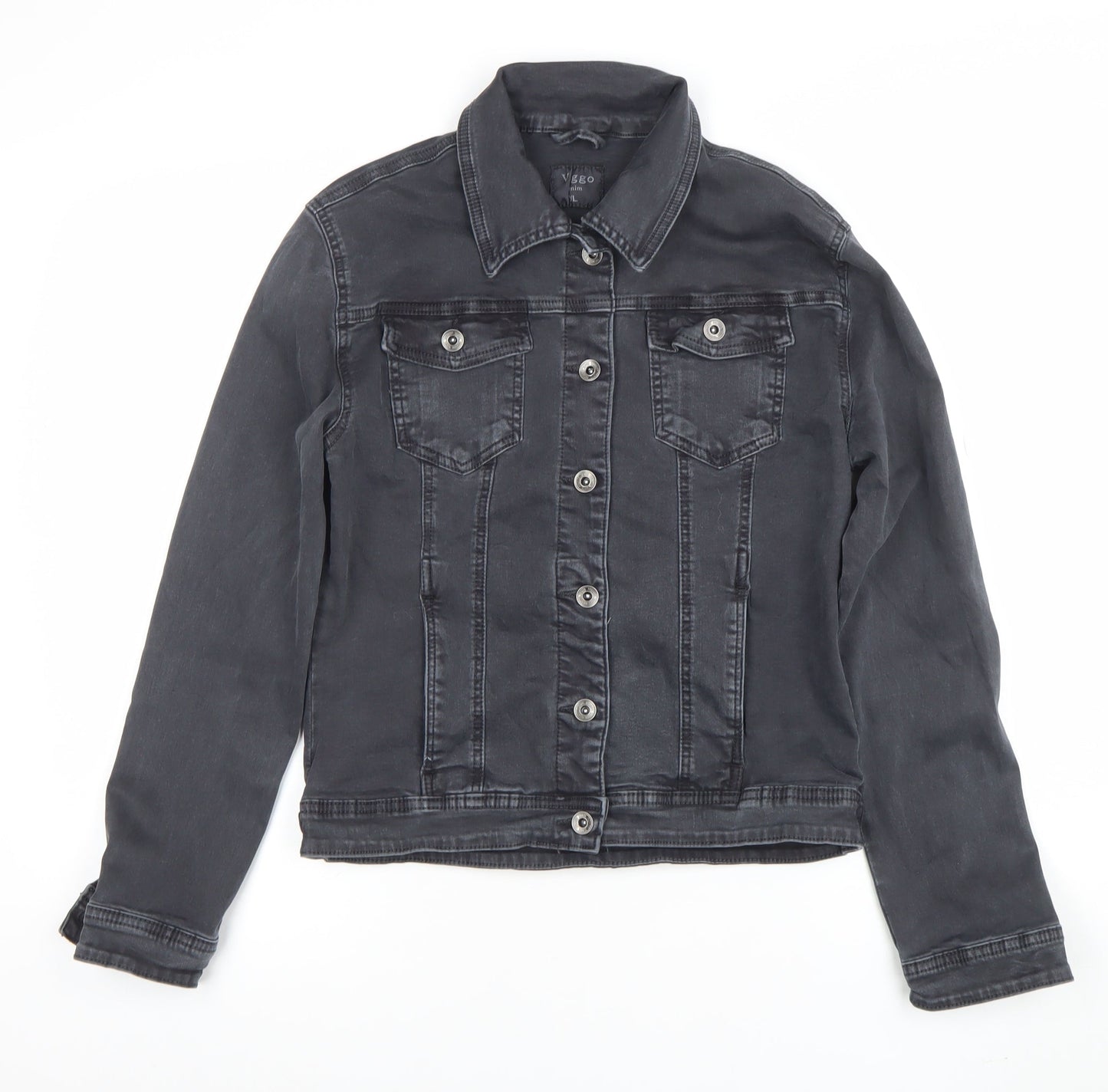 Voggo Women Black Denim Cotton Jacket XL Classic Casual