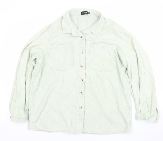 PrettyLittleThing Women Green Corduroy Shirt Jacket Size 10 Cotton