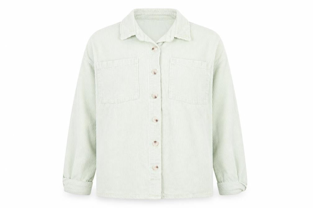 PRETTYLITTLETHING Women Green Corduroy Shirt Jacket Size 10 Cotton