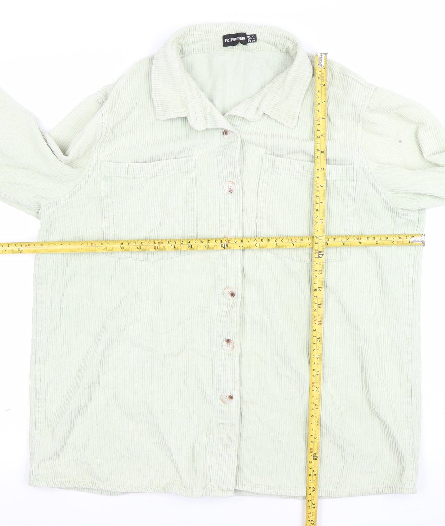 PrettyLittleThing Women Green Corduroy Shirt Jacket Size 10 Cotton
