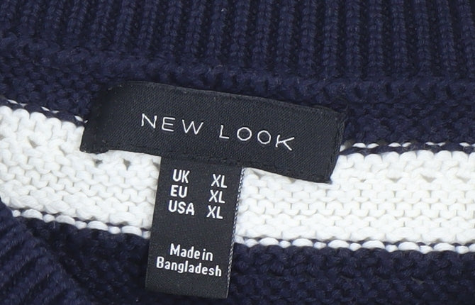 New Look Women’s Blue White Striped Knit Jumper XL Relaxed Fit