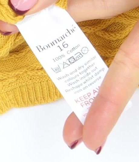 Bonmarché Women’s Yellow Crew Neck Cotton Textured Jumper Size 16