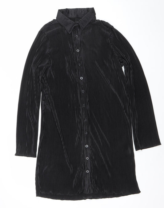 LYANER Women Black M Collared Long Sleeve Shirt Dress