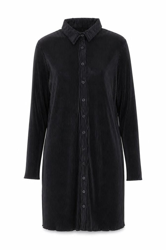 LYANER Women Black M Collared Long Sleeve Shirt Dress