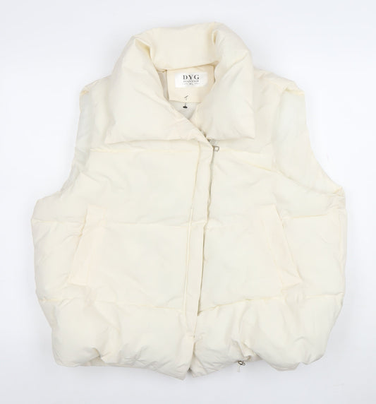 DYG Women Ivory XL Puffer Waistcoat Sleeveless Quilted Zip Gilet