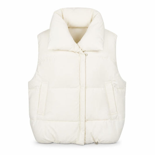 DYG Women Ivory XL Puffer Waistcoat Sleeveless Quilted Zip Gilet