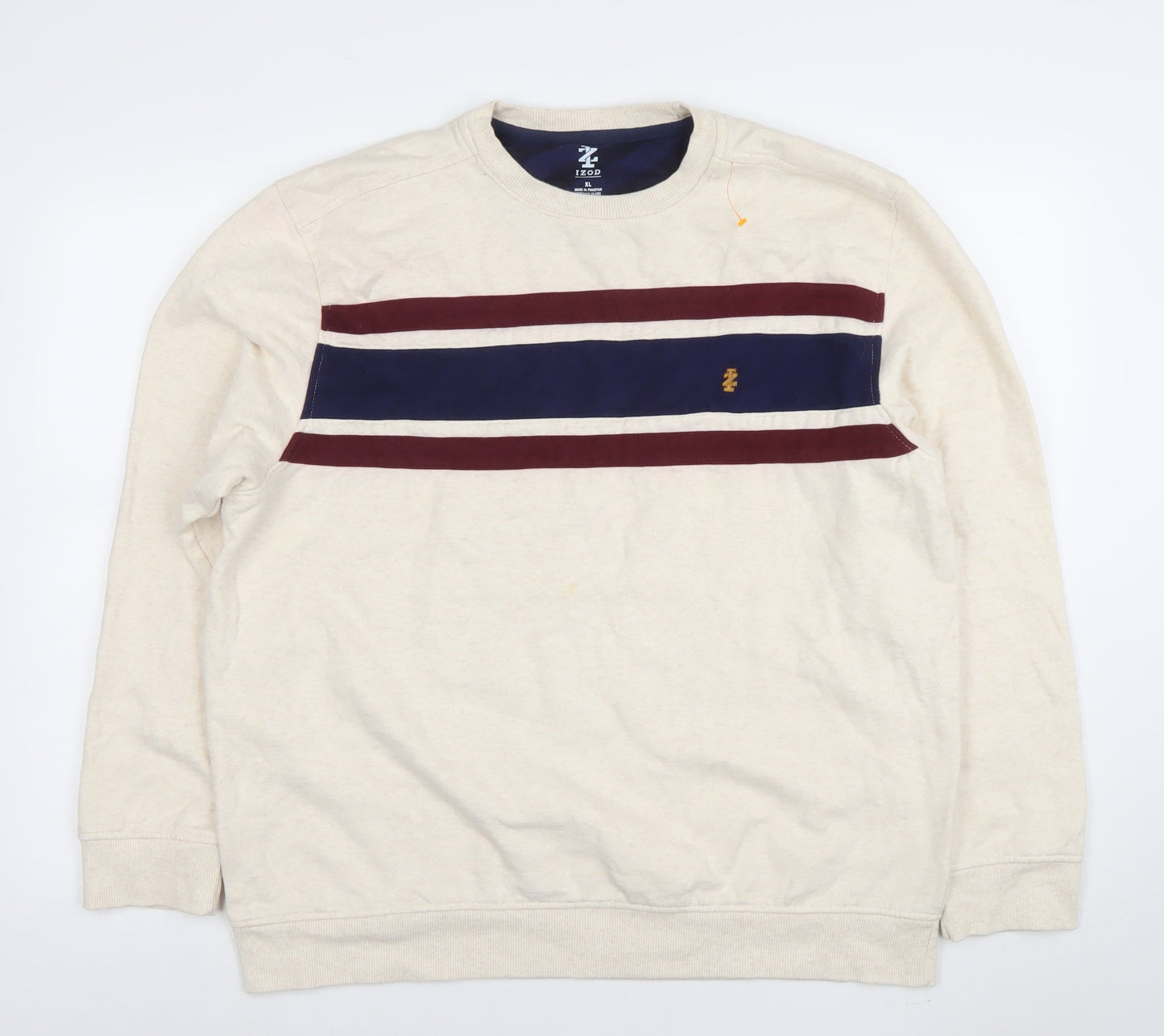 IZOD Men's Beige XL Crew Neck Striped Sweatshirt Classic Pullover