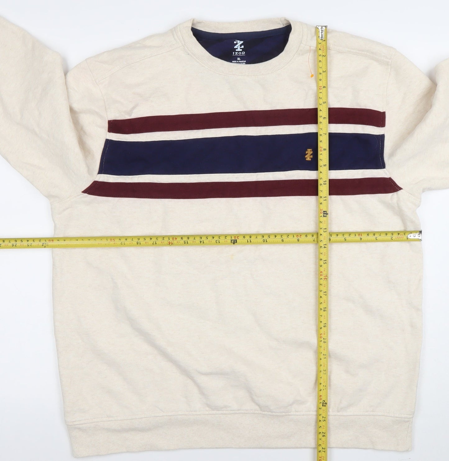 IZOD Men's Beige XL Crew Neck Striped Sweatshirt Classic Pullover