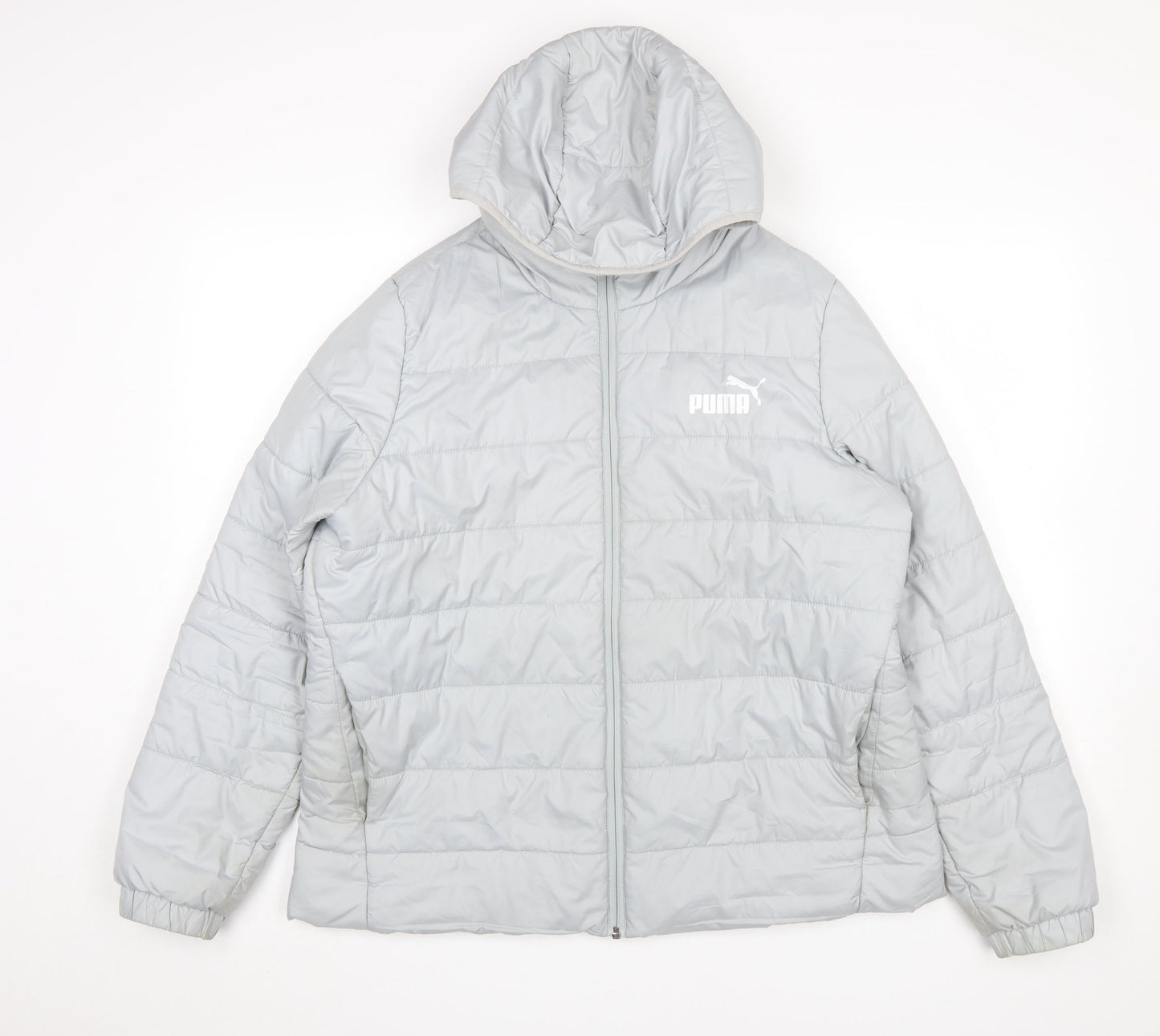 Puma Womens Grey Hooded Puffer Jacket Size 14 Lined Lightweight