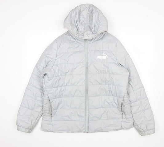 Puma Womens Grey Hooded Puffer Jacket Size 14 Lined Lightweight