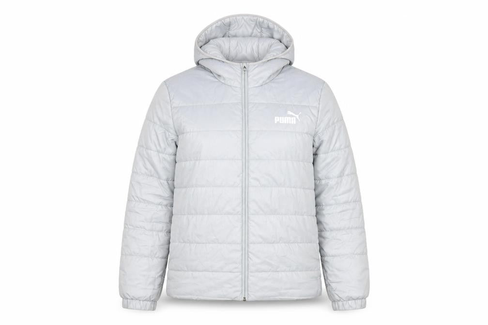 Puma Womens Grey Hooded Puffer Jacket Size 14 Lined Lightweight