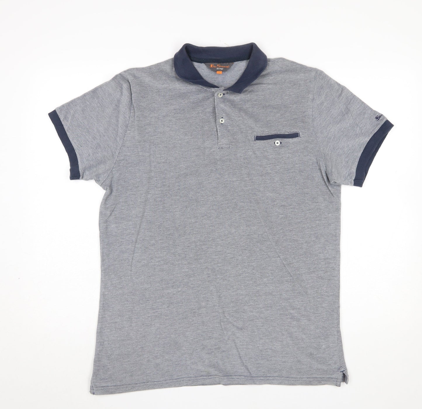 Ben Sherman Men's Grey Cotton Short Sleeve Polo Shirt Size L