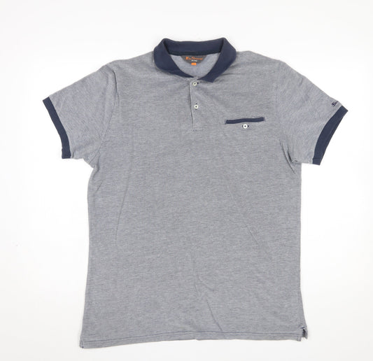 Ben Sherman Men's Grey Cotton Short Sleeve Polo Shirt Size L