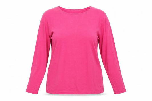 Bare Denim Women Pink Long Sleeve Basic Cotton T-Shirt 2XL