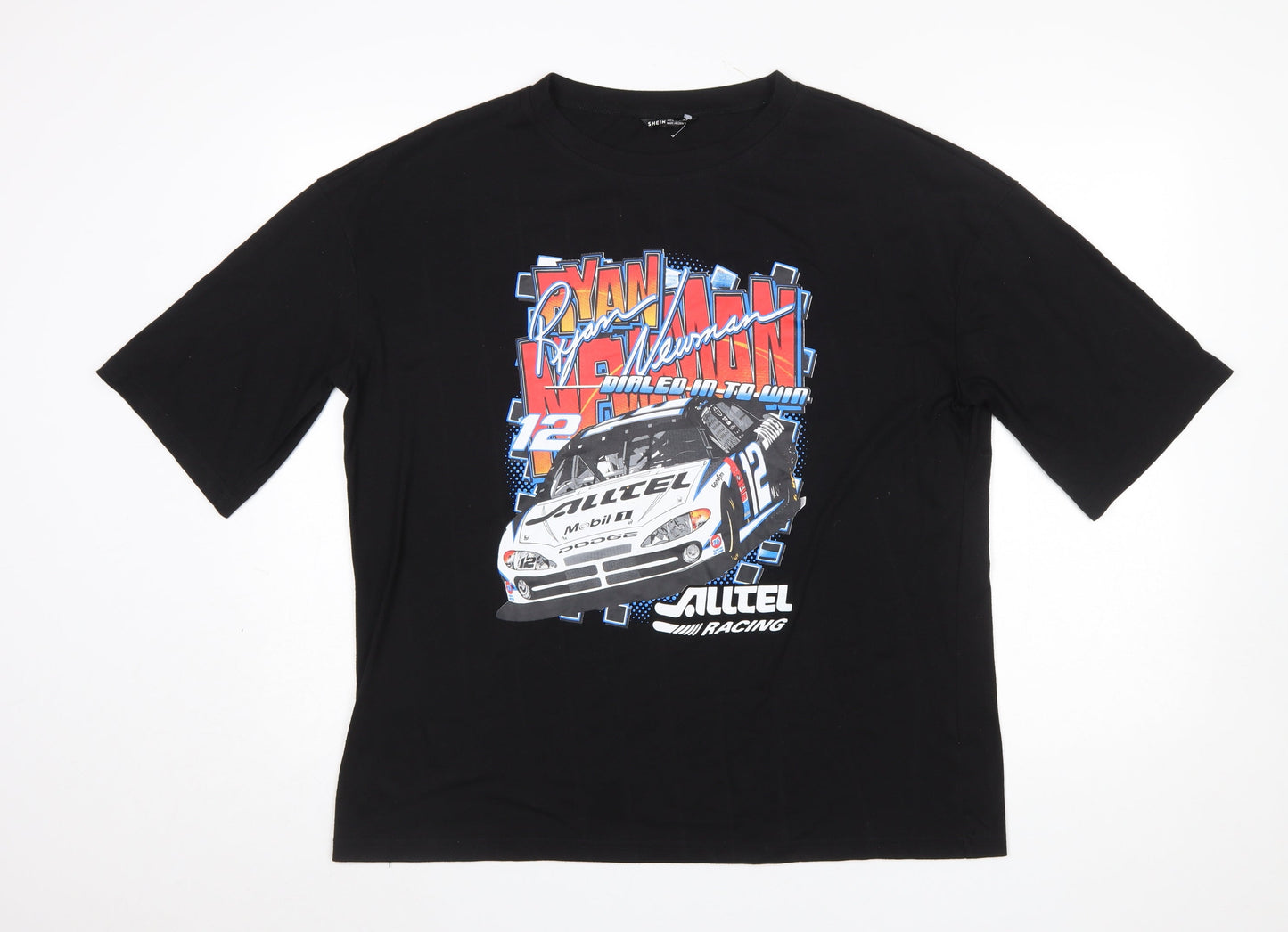 SHEIN Womens Black Racing Graphic T-Shirt Size 10 Short Sleeve