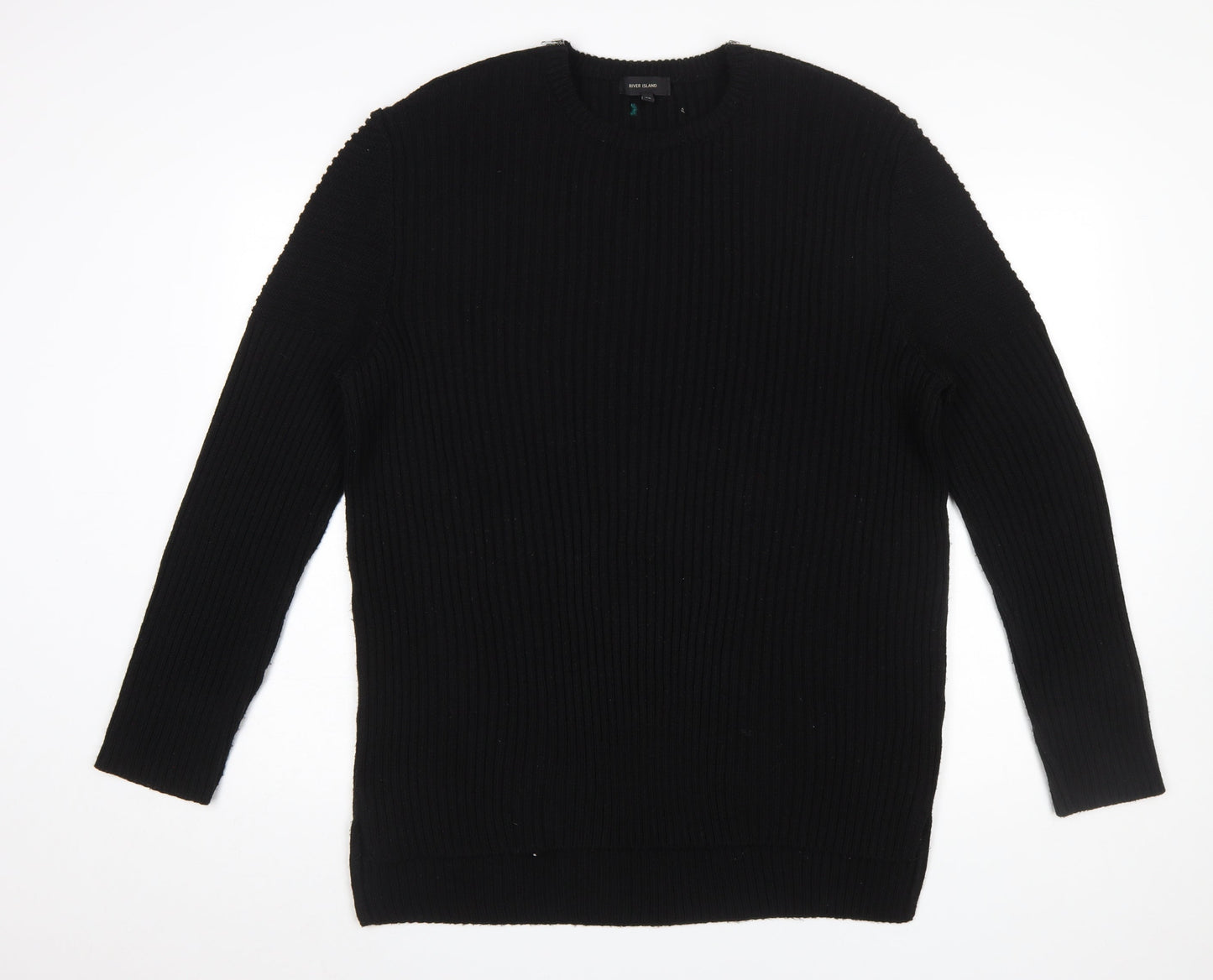 River Island Men's Black XL Ribbed Knit Pullover Jumper