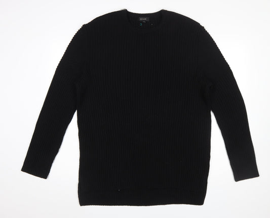 River Island Men's Black XL Ribbed Knit Pullover Jumper