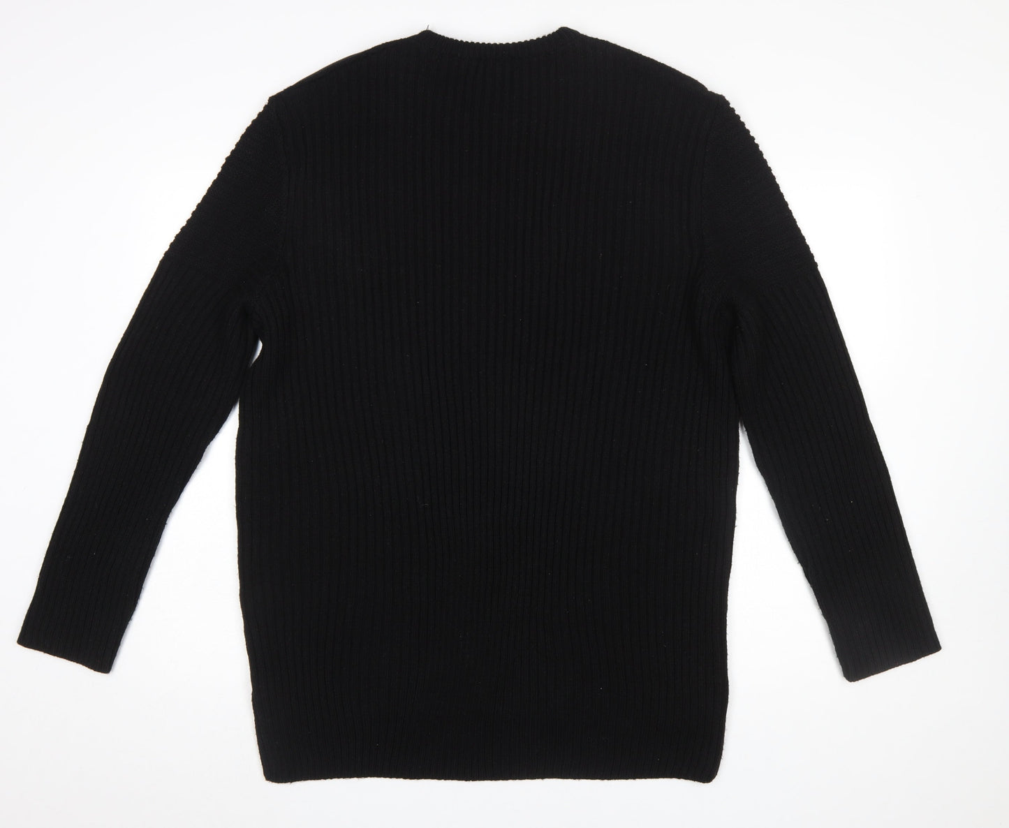 River Island Men's Black XL Ribbed Knit Pullover Jumper