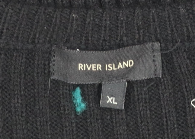 River Island Men's Black XL Ribbed Knit Pullover Jumper