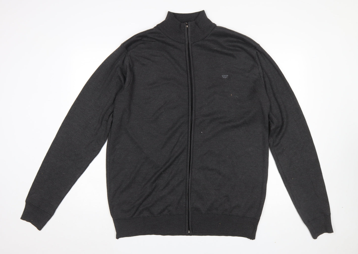 D555 Men's Black Full Zip High Neck Cotton Knit Jumper 2XL