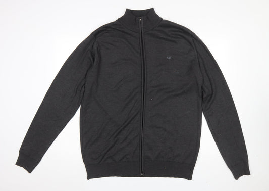 D555 Men's Black Full Zip High Neck Cotton Knit Jumper 2XL