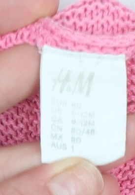 H&M Pink Cotton Knit Cardigan 9-12 Months Unisex Baby Long Sleeve Jumper