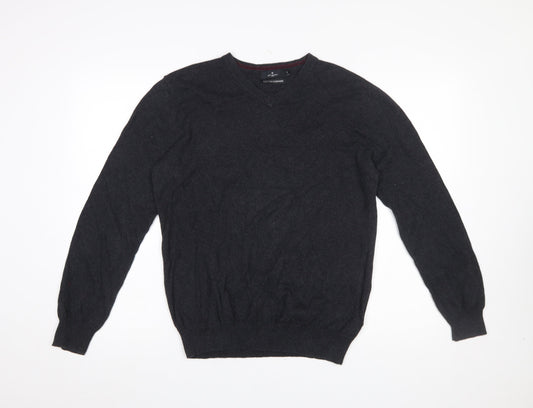 Jeff Banks Mens Black Cotton Cashmere V-Neck Jumper Size S Classic Fit