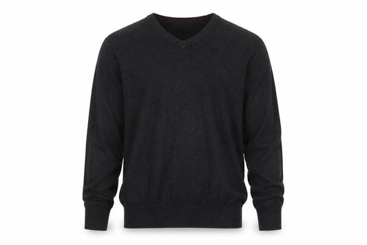 Jeff Banks Mens Black Cotton Cashmere V-Neck Jumper Size S Classic Fit