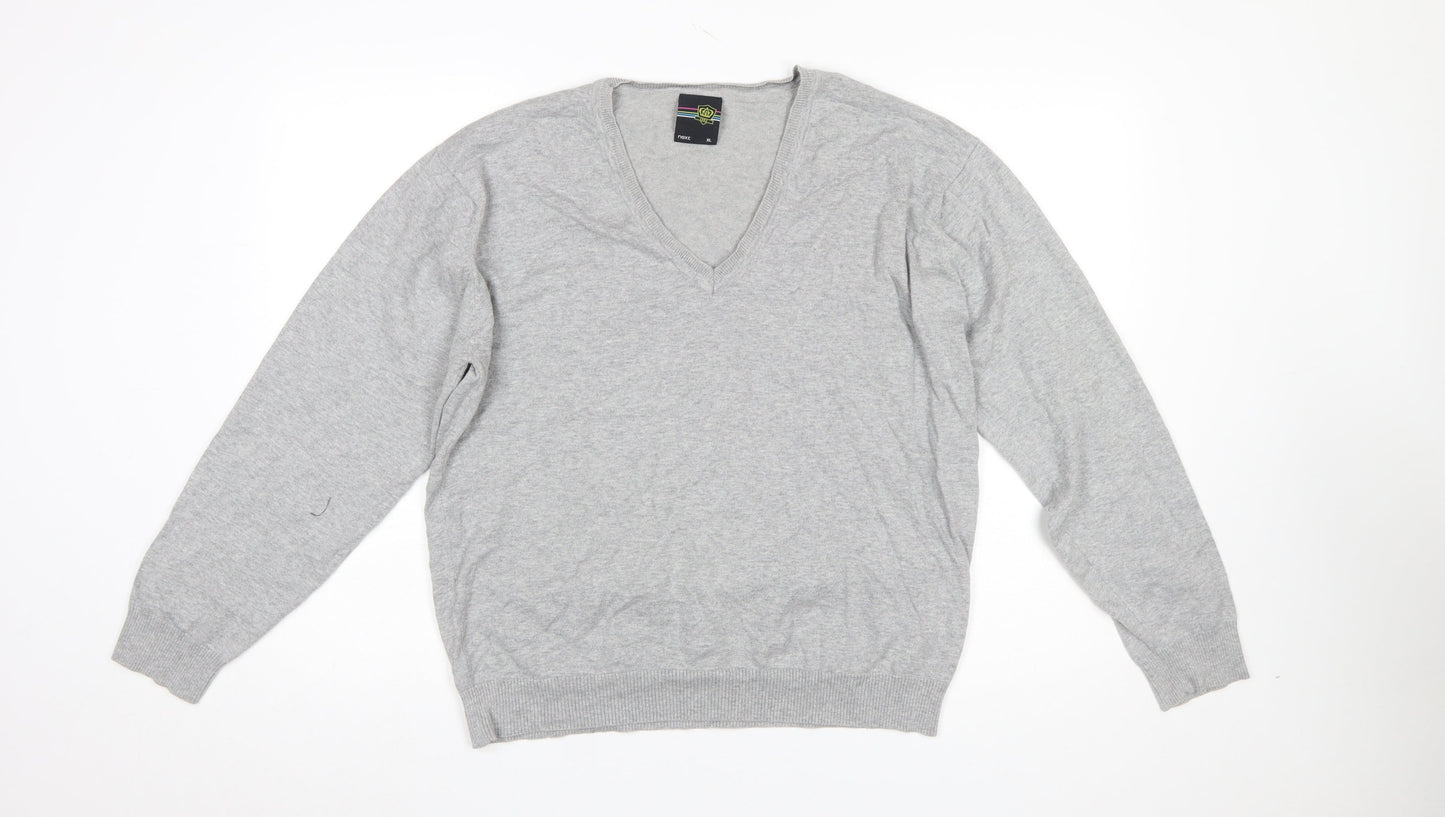 Next Mens Grey XL V-Neck Cotton Blend Pullover Jumper