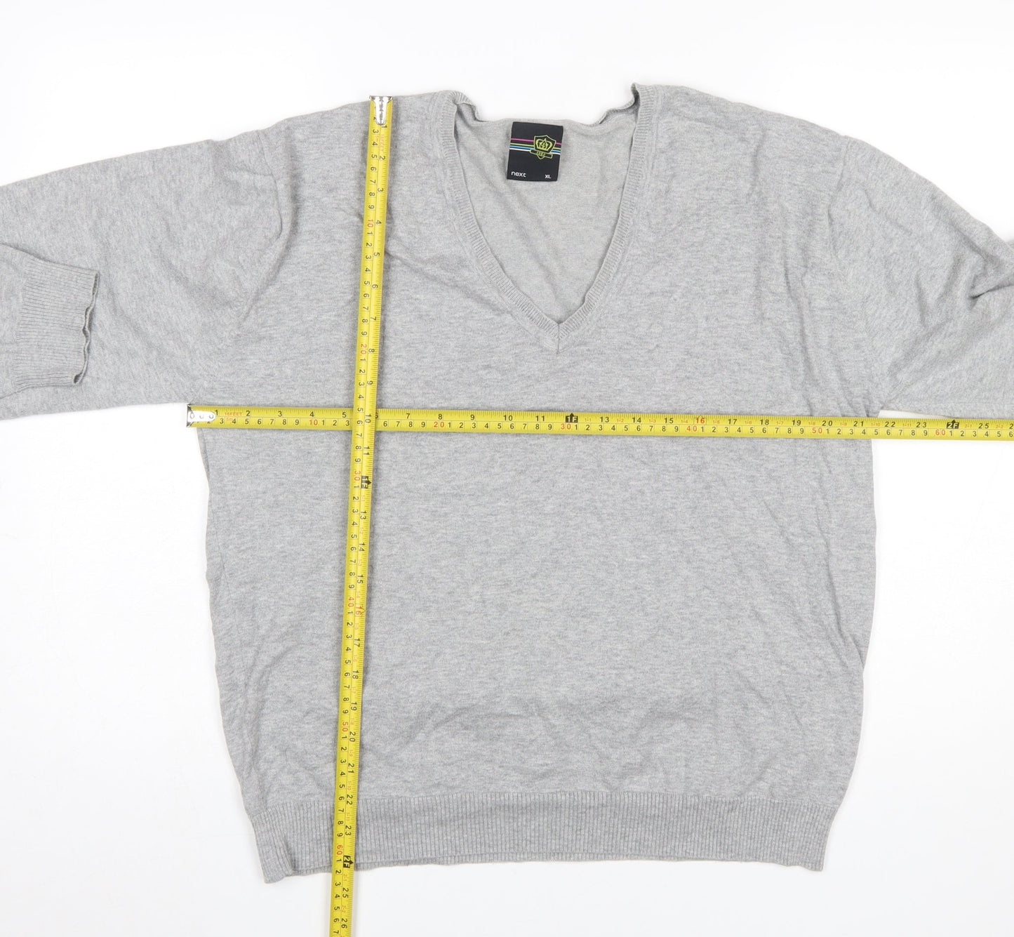 Next Mens Grey XL V-Neck Cotton Blend Pullover Jumper