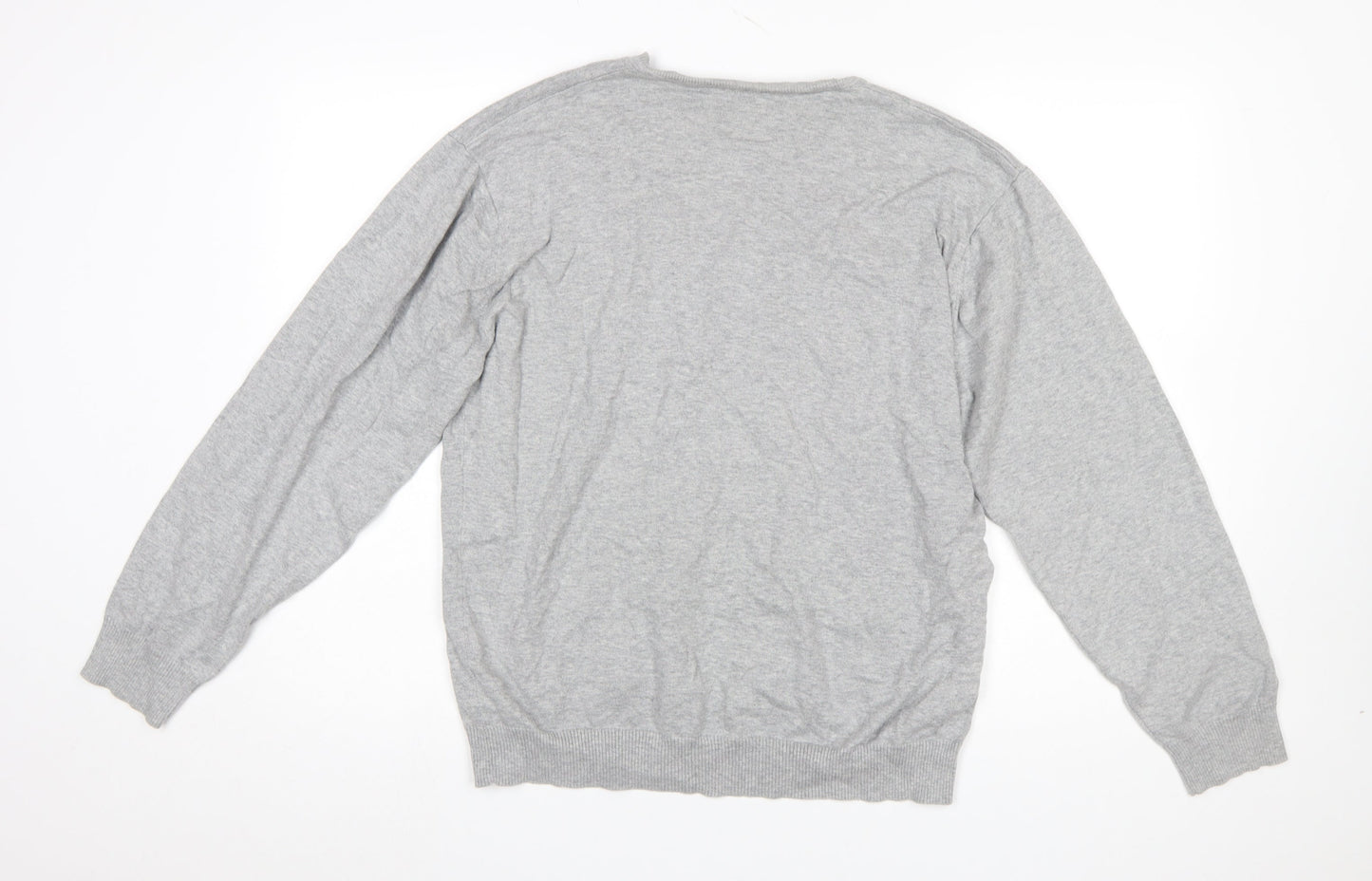 Next Mens Grey XL V-Neck Cotton Blend Pullover Jumper