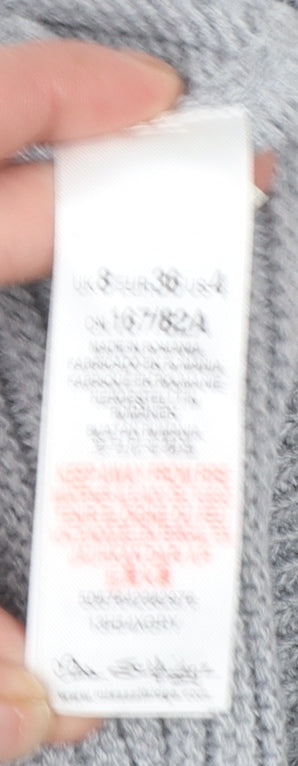 Miss Selfridge Women Grey V-Neck Cable-Knit Pullover Jumper Size 8