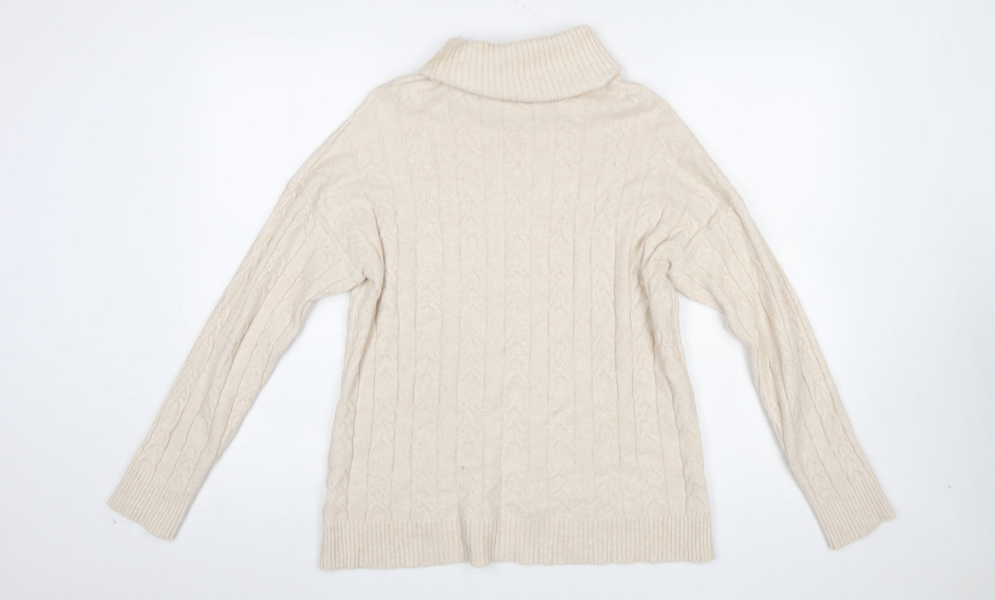 CC Fashion Women Beige Roll Neck Cable-Knit Jumper L/XL
